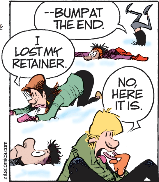 Gesture OCR: --BUMPAT THE END. LOST MY RETAINER. NOHERE IT IS. zitscomics.com --BUMPAT THE END. LOST MY RETAINER. NOHERE IT IS. zitscomics.com