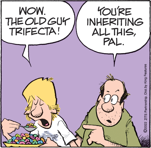 Gesture OCR: WOW. THE OLD GUY TRIFECTA! YOU'RE INHERITING ALL THISPAL. ©2022 ZITS Partnership. Dist. by King Features WOW. THE OLD GUY TRIFECTA! YOU'RE INHERITING ALL THISPAL. ©2022 ZITS Partnership. Dist. by King Features
