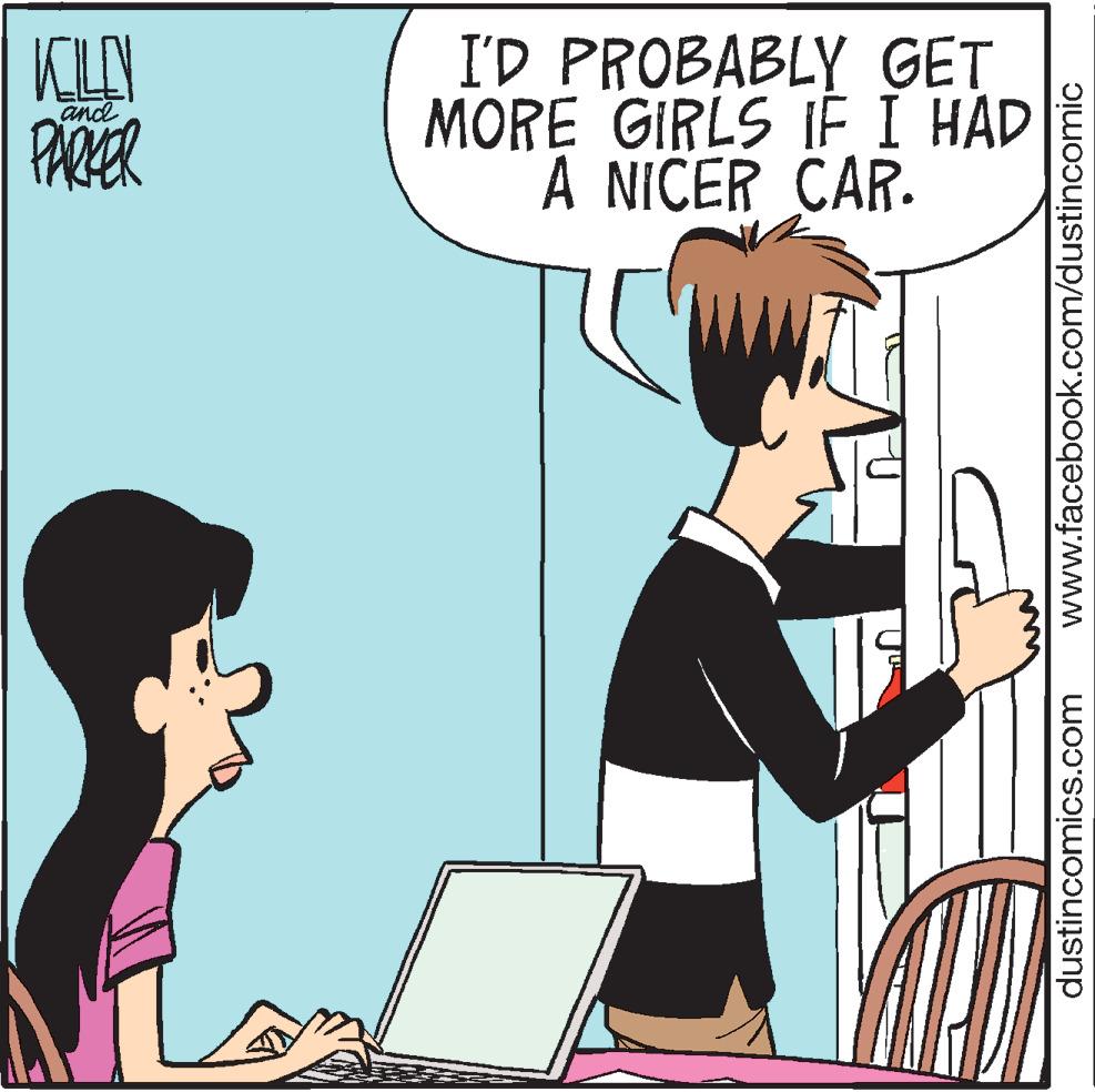 Adaptation OCR: KLAY PARER I'D PROBABLY GET MORE GIRLS IÊ I HAD A NICER CAR. and dustincomics.com www.facebook.com/dustincomic KLAY PARER I'D PROBABLY GET MORE GIRLS IÊ I HAD A NICER CAR. and dustincomics.com www.facebook.com/dustincomic