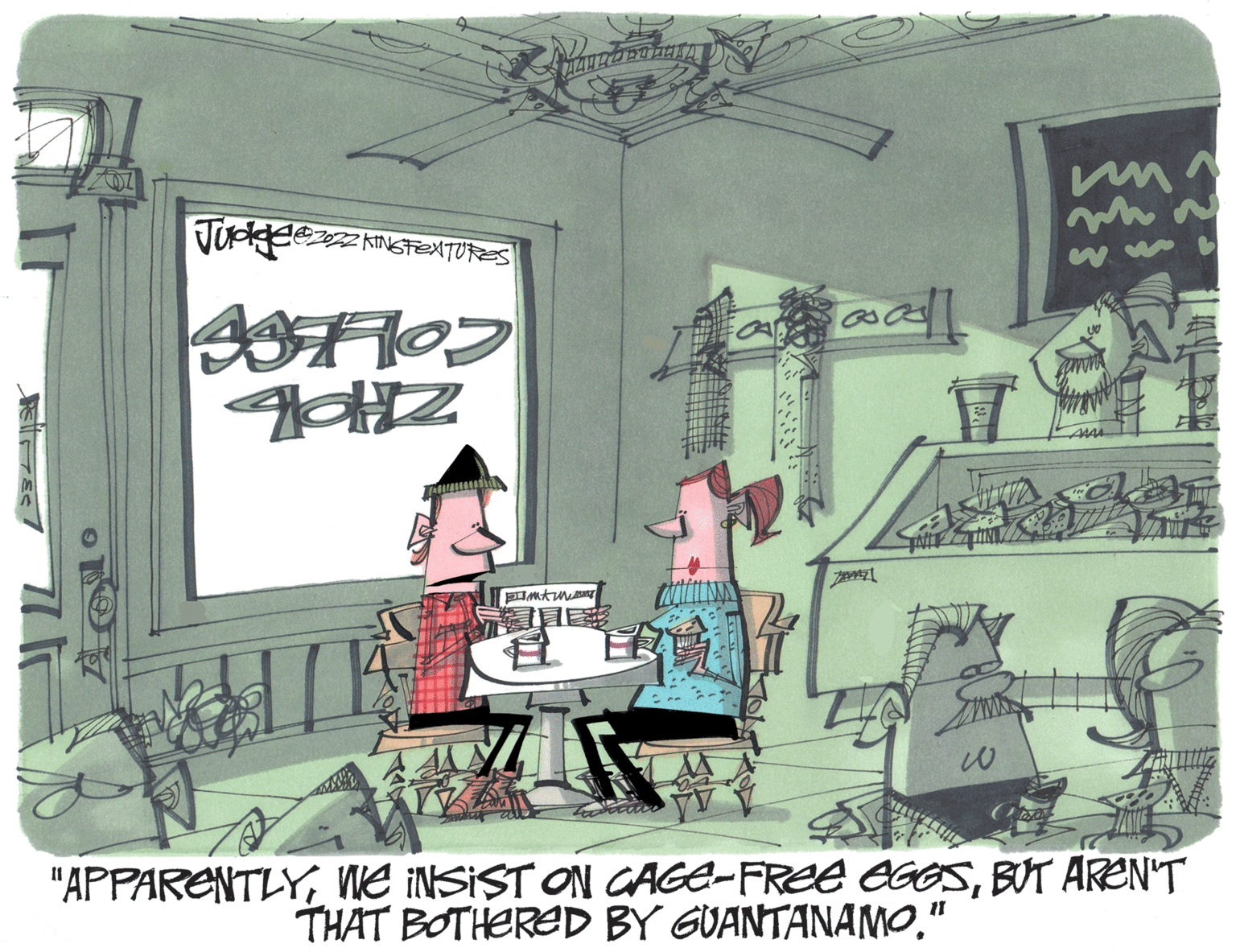 Graphics OCR: ? "APPARENTLYBUT AREN'T THAT BOTHERED BY GUANTANAMO" ? "APPARENTLYWe INSIST ON GAGE-FREE EGOSBUT AREN'T THAT BOTHERED BY GUANTANAMO