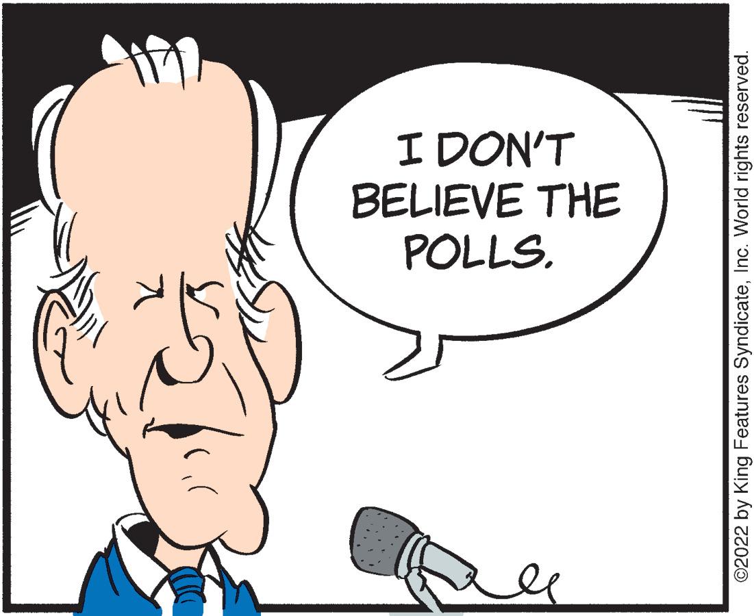 Product OCR: I DON'T BELIEVE THE POLLS. ©2022 by King Features SyndicateInc. World rights reserved. I DON'T BELIEVE THE POLLS. ©2022 by King Features SyndicateInc. World rights reserved.