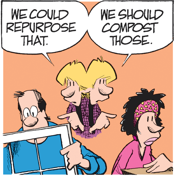 Human OCR: WE COULD REPURPOSE THAT. WE SHOULD COMPOST THOSE. WE COULD REPURPOSE THAT. WE SHOULD COMPOST THOSE.