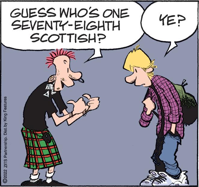 Interaction OCR: GUESS WHO'S ONE SEVENTY-EIGHTH SCOTTISH? YE? ©2022 ZITS Partnership. Dist. by King Features GUESS WHO'S ONE SEVENTY-EIGHTH SCOTTISH? YE? ©2022 ZITS Partnership. Dist. by King Features