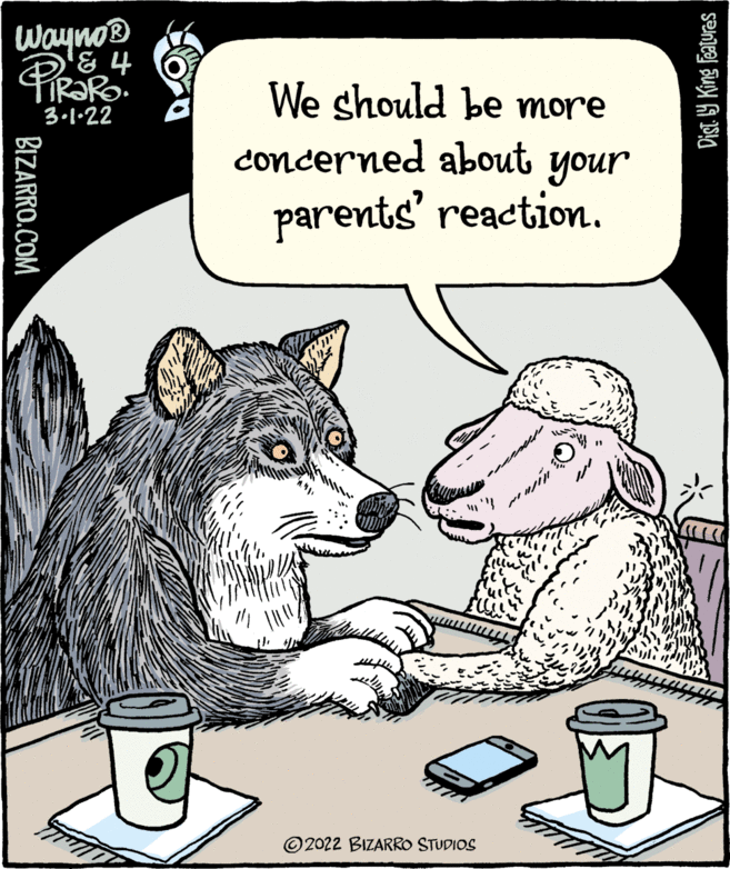 Art OCR: Wayno® & 4 We should be more concerned about your 3.1-22 parents' reaction. © 2022 BIZARRO STUDIOS Dist. 19 King Featuras BIZARRO.COM Wayno® & 4 We should be more concerned about your 3.1-22 parents' reaction. © 2022 BIZARRO STUDIOS Dist. 19 King Featuras BIZARRO.COM