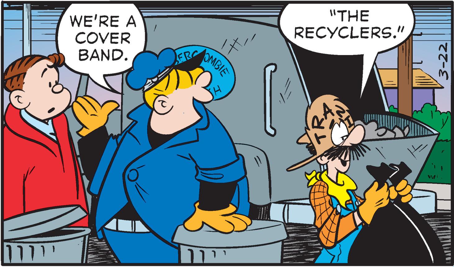 Social group OCR: "THE WE'RE A COVER BAND. RECYCLERS." FRC OMBIE ???? "THE WE'RE A COVER BAND. RECYCLERS." FRC OMBIE ????