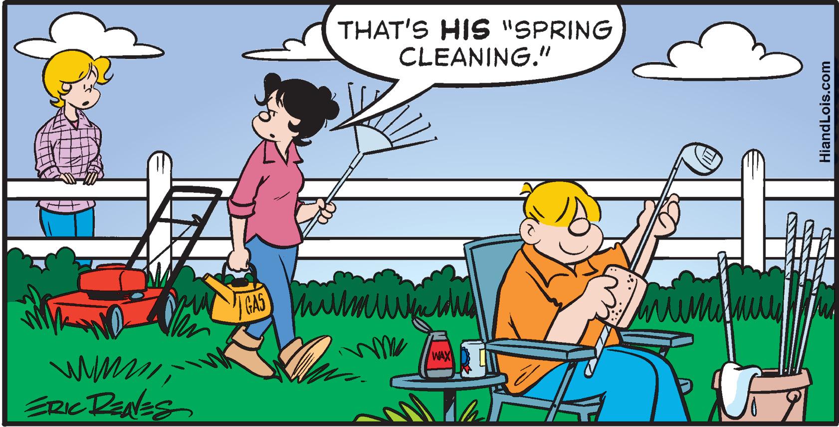 Illustration OCR: THAT'S HIS "SPRING CLEANING." GAS WAX ERIC DENES HiandLois.com THAT'S HIS "SPRING CLEANING." GAS WAX ERIC DENES HiandLois.com