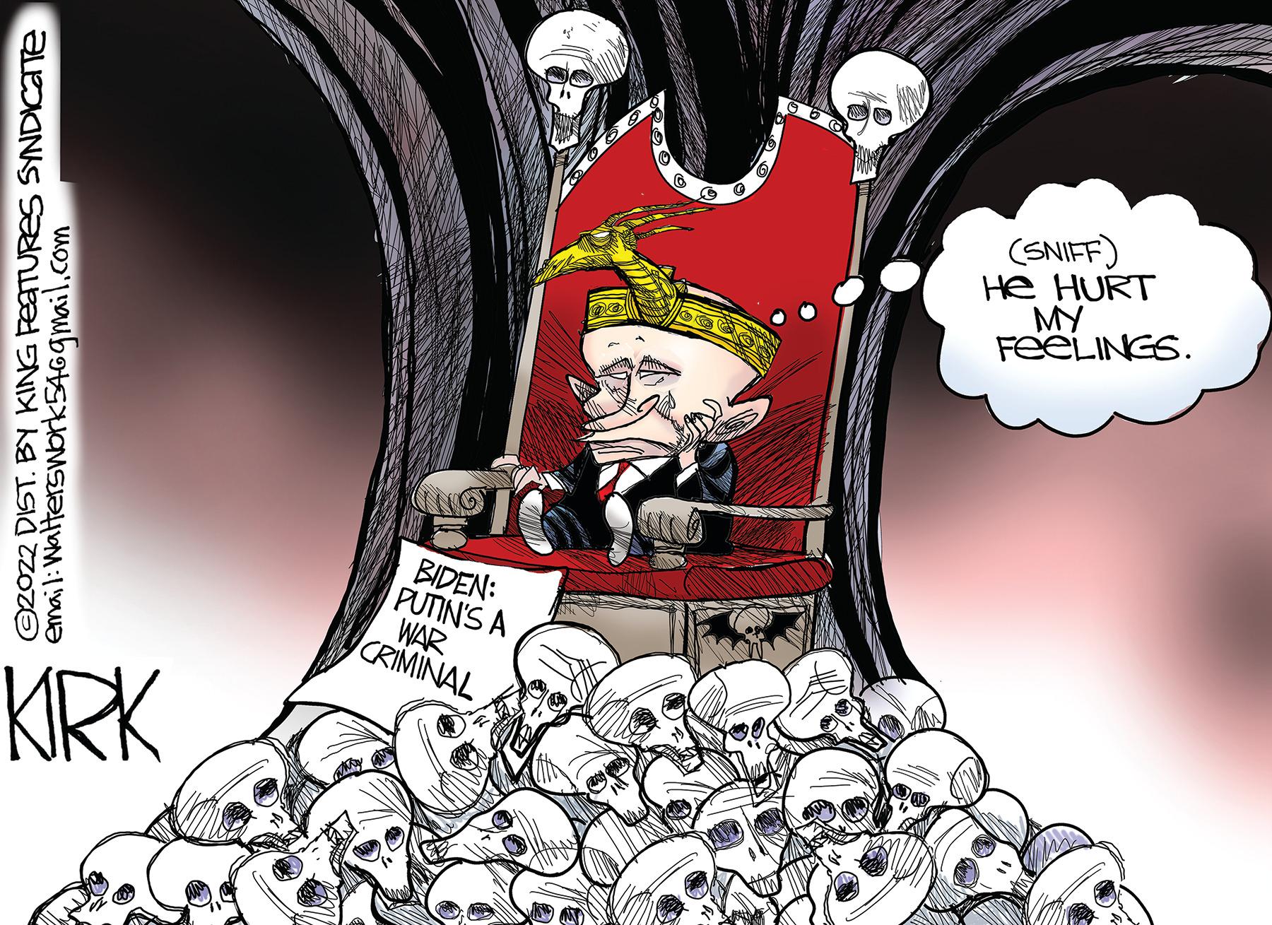 Carmine OCR: (SNIFF) He HURT FEELINGS. BIDEN: PUTIN'S A WAR CRIMINAL KIRK 2O22 DIST. BY KING PETURES SYNDICATE email: Walterswork5469mail.com (SNIFF) He HURT FEELINGS. BIDEN: PUTIN'S A WAR CRIMINAL KIRK 2O22 DIST. BY KING PETURES SYNDICATE email: Walterswork5469mail.com