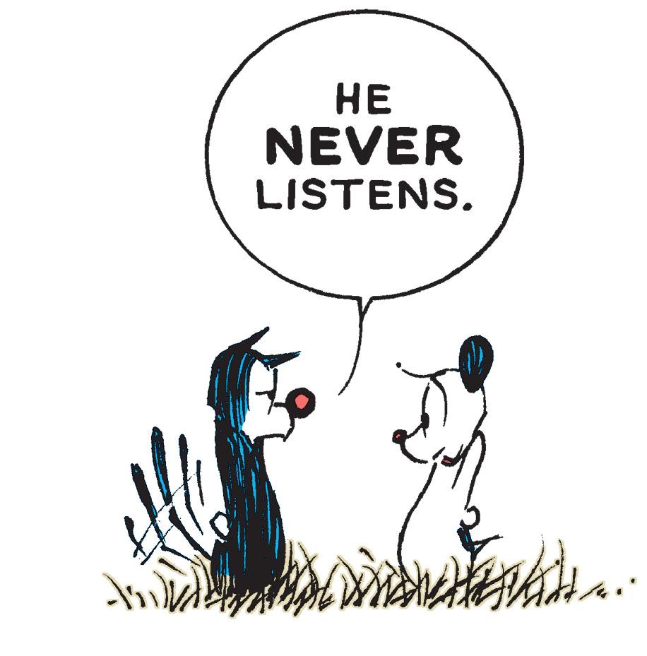 Illustration OCR: ?? NEVER LISTENS. ?? NEVER LISTENS.