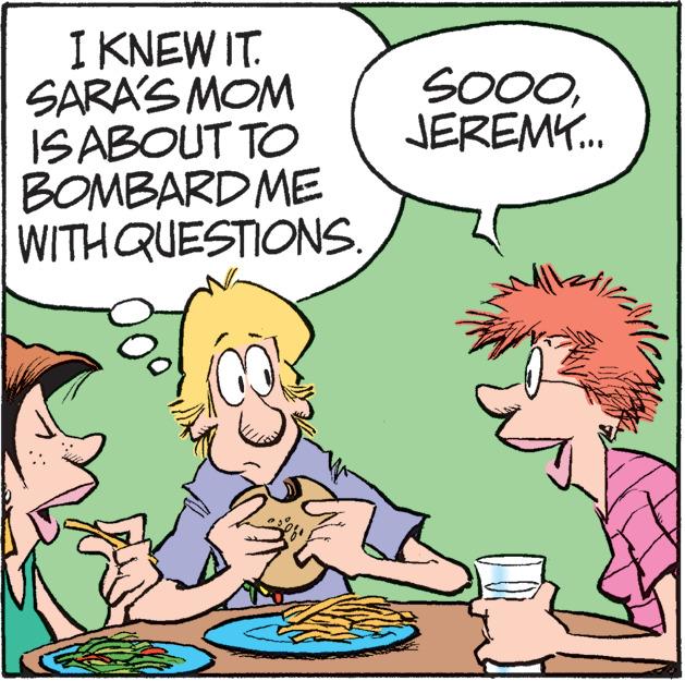 Rectangle OCR: I KNEW IT. SARA'S MOM IS ABOUT TO BOMBARDME WITH QUESTIONS. SO0JEREMY. I KNEW IT. SARA'S MOM IS ABOUT TO BOMBARDME WITH QUESTIONS. SO0
