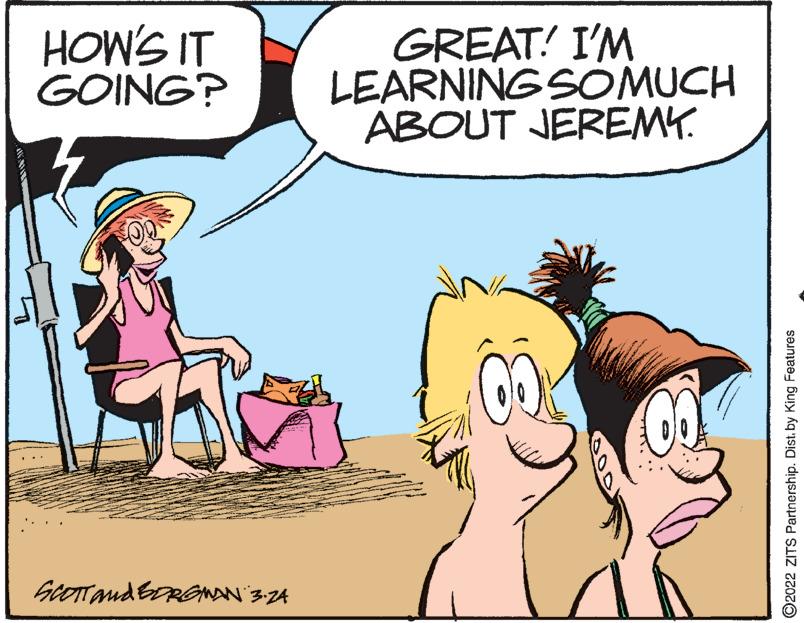 Rectangle OCR: HOW'S IT GOING? GREAT! I'M LEARNING SOMUCH ABOUT JEREMY. O2022 ZITS Partnership. Dist. by King Features HOW'S IT GOING? GREAT! I'M LEARNING SOMUCH ABOUT JEREMY. O2022 ZITS Partnership. Dist. by King Features