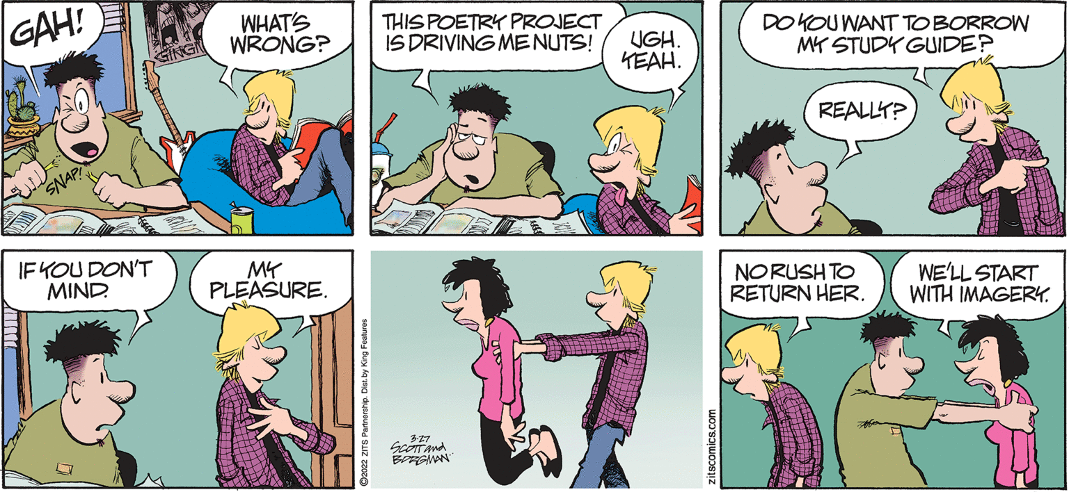 Product OCR: GAH! WHAT'S WRONG? THIS POETRY PROJECT IS DRIVING MENUTS! DOKOU WANT TOBORROW MY STUDY GUIDE? SING UGH. TEAH. REALLY? SNAP IF YOU DON'T MIND MY PLEASURE. NORUSH TO RETURN HER. WE'LL START WITH IMAGERY. ScOTTAnd GAH! WHAT'S WRONG? THIS POETRY PROJECT IS DRIVING MENUTS! DOKOU WANT TOBORROW MY STUDY GUIDE? SING UGH. TEAH. REALLY? SNAP IF YOU DON'T MIND MY PLEASURE. NORUSH TO RETURN HER. WE'LL START WITH IMAGERY. ScOTTAnd
