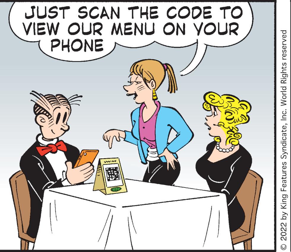 Interaction OCR: JUST SCAN THE CODE TO VIEW OUR MENU ON YOUR PHONE ww © 2022 by King Features SyndicateInc. World Rights reserved JUST SCAN THE CODE TO VIEW OUR MENU ON YOUR PHONE ww © 2022 by King Features SyndicateInc. World Rights reserved