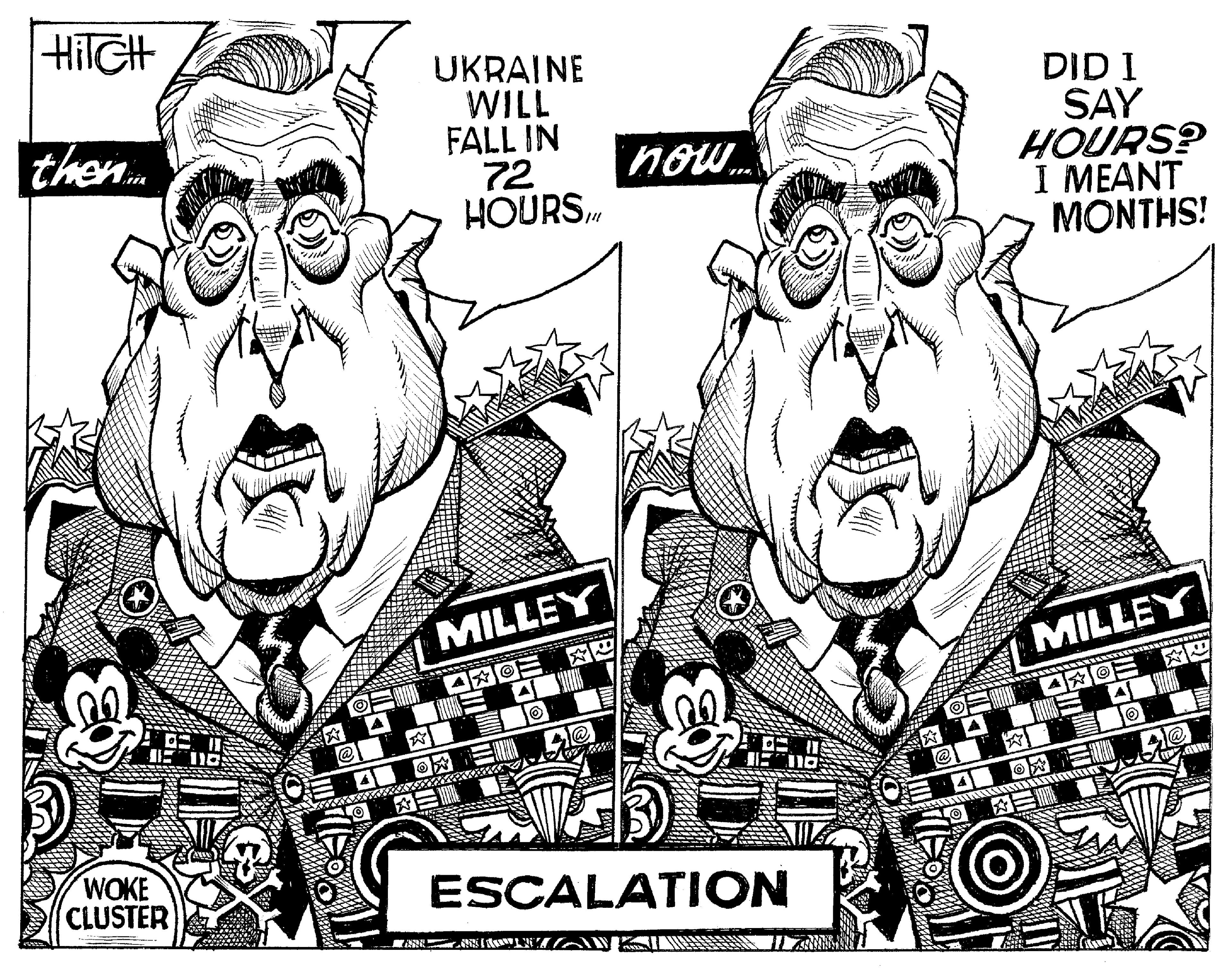 Style OCR: HilGH UKRAINE WILL FALL IN 72 HOURS. DID I SAY HOURS? I MEANT MONTHS! then. no. MILLEY MILLEY ? ? ?@? ? @ 4 ??? S? ? ¦ @ r0 ? WOKE CLUSTER ESCALATION HilGH UKRAINE WILL FALL IN 72 HOURS. DID I SAY HOURS? I MEANT MONTHS! then. no. MILLEY MILLEY ? ? ? @ ? ? @ 4 ? ?? S ? ? ¦ @ r0 ? WOKE CLUSTER ESCALATION