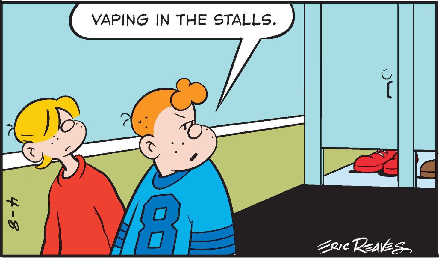 Illustration OCR: VAPING IN THE STALLS. Epie ReaVES 4-8 VAPING IN THE STALLS. Epie ReaVES 4-8