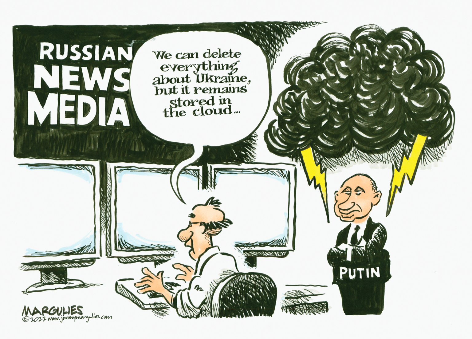 Happy OCR: NEWS MEDIA RUSSIAN We can delete everything about Ukrainebut it remains stored in the cloud... PUTIN MARGULIES Oioir www.jiwmymarlier.com NEWS MEDIA RUSSIAN We can delete everything about Ukrainebut it remains stored in the cloud... PUTIN MARGULIES Oioir www.jiwmymarlier.com