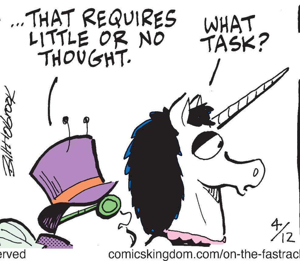 Drawing OCR: „.THAT REQUIRES WHAT LITTLE OR N0 THOUGHT. TÄSK? 12 erved comicskingdom.com/on-the-fastracl „.THAT REQUIRES WHAT LITTLE OR N0 THOUGHT. TÄSK? 12 erved comicskingdom.com/on-the-fastracl