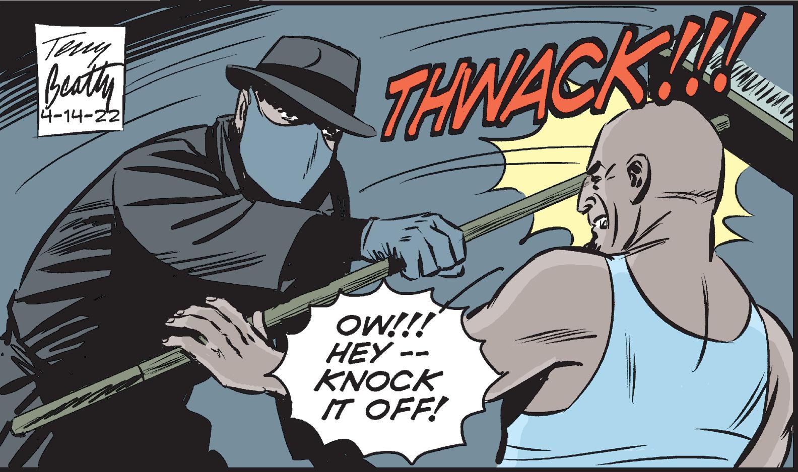 Fictional character OCR: Batiy THNACKA 14-14-22 OW!!! HEY KNOCK IT OFF! Batiy THNACKA 14-14-22 OW!!! HEY KNOCK IT OFF!