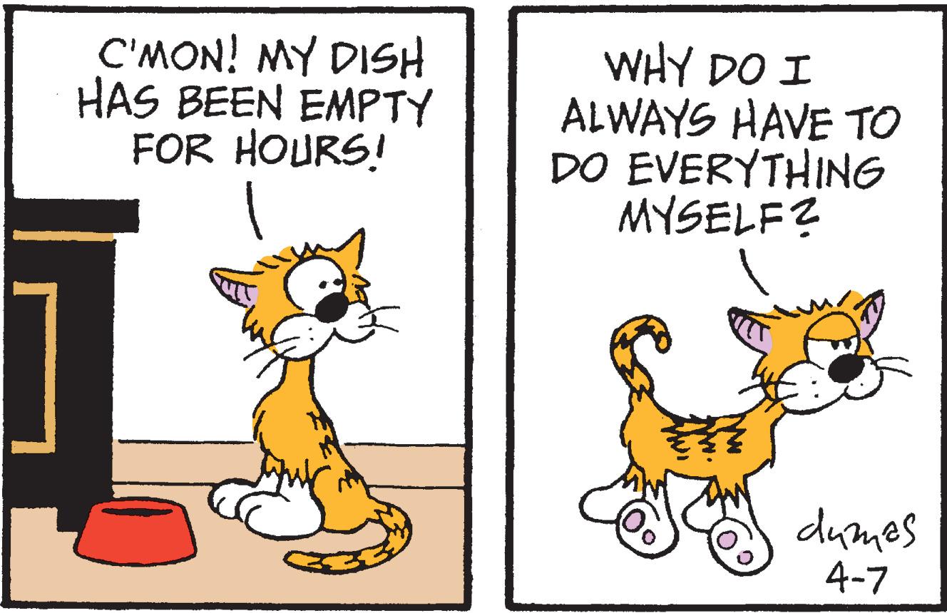 Terrestrial animal OCR: C'MON! MY DISH HAS BEEN EMPTY FOR HOURS! WHY DO I ALWAYS HAVE TO DO EVERYTHING MYSELF? dumes 4-7 C'MON! MY DISH HAS BEEN EMPTY FOR HOURS! WHY DO I ALWAYS HAVE TO DO EVERYTHING MYSELF? dumes 4-7