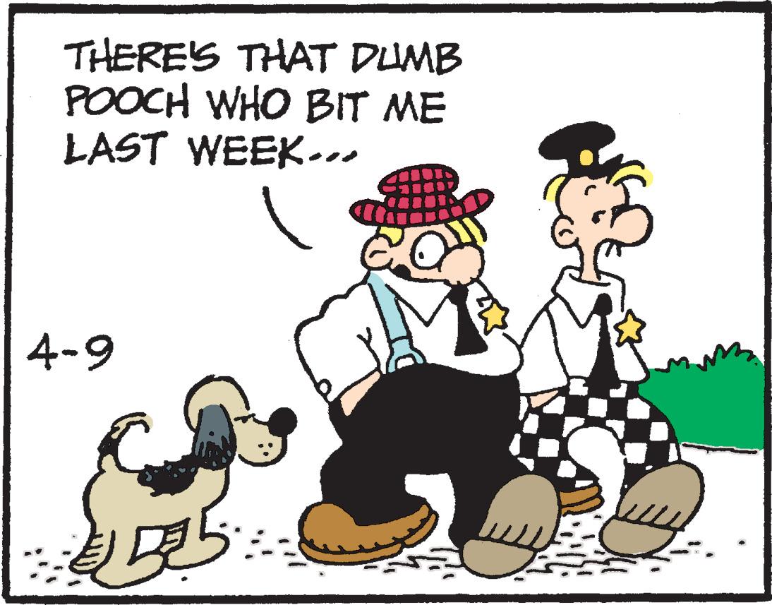 Line OCR: THERE'S THAT DUMB POOCH WHO BIT ME LAST WEEK... 4-9 THERE'S THAT DUMB POOCH WHO BIT ME LAST WEEK... 4-9
