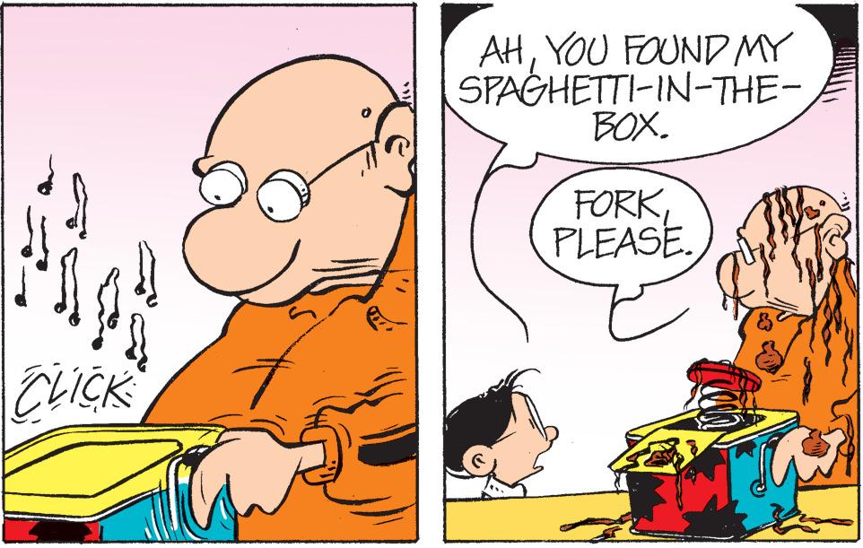Line OCR: AHYOU FOUND MY SPAGHETTI-IN-THE- BOX. FORKPLEASE. ELICK AHYOU FOUND MY SPAGHETTI-IN-THE- BOX. FORKPLEASE. ELICK
