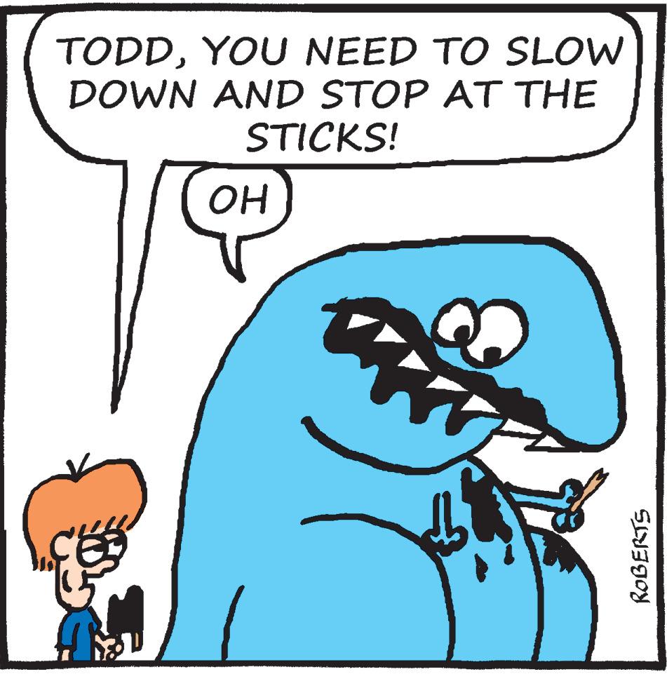 Organism OCR: TODDYOU NEED TO SLOW DOWN AND STOP AT THE STICKS! OH ROBERTS TODDYOU NEED TO SLOW DOWN AND STOP AT THE STICKS! OH ROBERTS