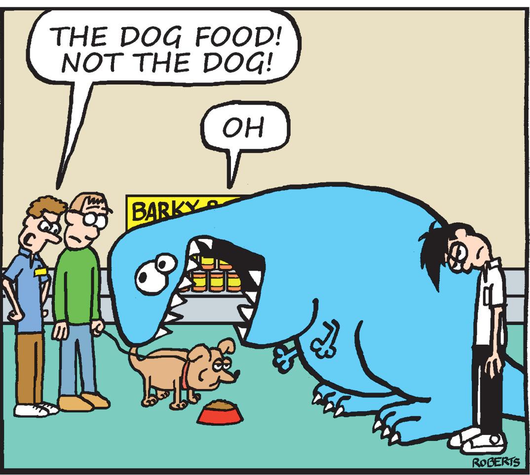 Line OCR: THE DOG FOOD! NOT THE DOG! OH BARKY ROGERTS THE DOG FOOD! NOT THE DOG! OH BARKY ROGERTS