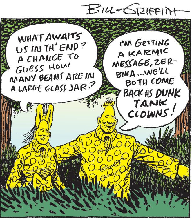 Art OCR: Biu-GRIFFIt WHATAWAITrs US IN TH'END ? A CHANCE TO GUESS HOW MANY BEANS ARE IN A LARGE GLASS JAR? t'M GETTING A KARMIC MESSAGEZER- BINA ..WE'LL BO TH COME BACK AS DUNK TANK CLOWNS! Biu-GRIFFIt WHATAWAITrs US IN TH'END ? A CHANCE TO GUESS HOW MANY BEANS ARE IN A LARGE GLASS JAR? t'M GETTING A KARMIC MESSAGEZER- BINA ..WE'LL BO TH COME BACK AS DUNK TANK CLOWNS!