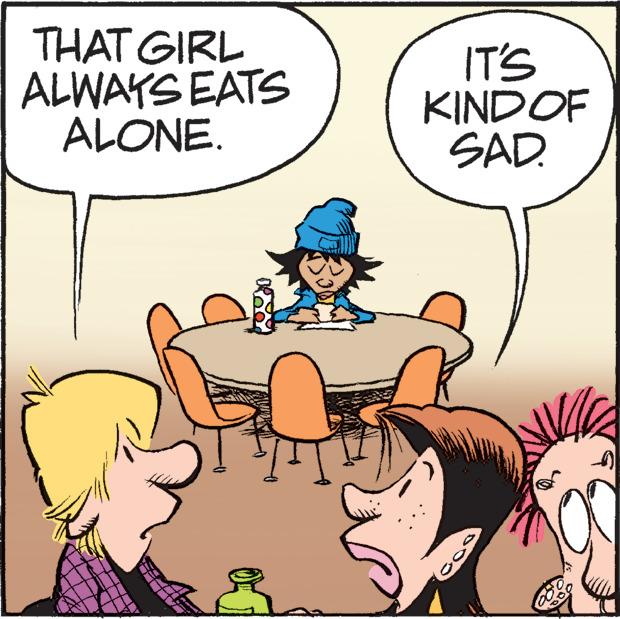 Window OCR: THAT GIRL ALWAYS EATS ALONE. IT'S KINDOF SAD. THAT GIRL ALWAYS EATS ALONE. IT'S KINDOF SAD.
