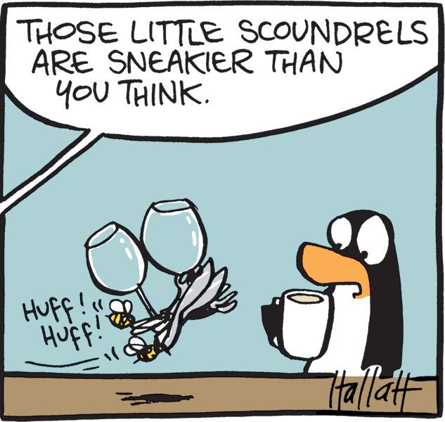Illustration OCR: THOSE LITTLE SCOUNDRELS ARE SNEAKIER THAN YoU THINK. Huff! HUff! THaila THOSE LITTLE SCOUNDRELS ARE SNEAKIER THAN YoU THINK. Huff! HUff! THaila