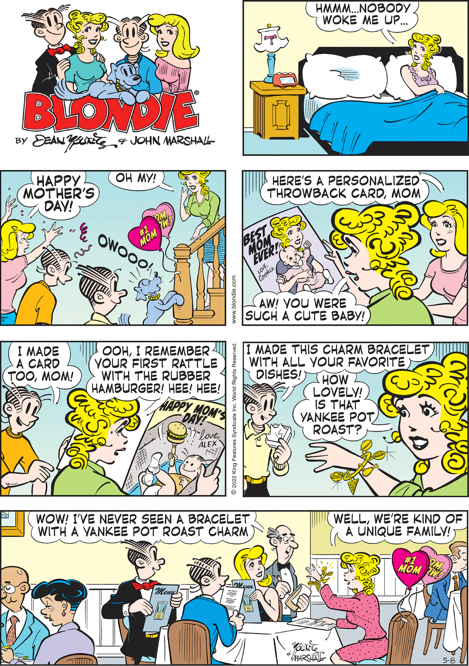 Organism OCR: MYERA HMMM.NOBODY) WOKE ME UP.. BLONDIE 4 JOHN MARSHAL HAPPY MOTHER'S DAY! HERE'S A PERSONALIZED THROWBACK CARDMOM I MADE A CARD TOOMOM! IAW HO OOHI REMEMBER YOUR FIRST RATTLE WITH THE RUBBER HAMBURGER! HEE! HEE! MOM OWOO! BEST HAPPY MOM'S DAY LOVE 7love. ALEX AW! YOU WERE SUCH A CUTE BABY! I MADE THIS CHARM BRACELET WITH ALL YOUR FAVORITE DISHES!)HOW WOW! I'VE NEVER SEEN A BRACELET WITH A YANKEE POT ROAST CHARM WELLWE'RE KIND OF A UNIQUE FAMILY! LOVELY! IS THAT YANKEE POT ROAST? #1 MOM MYERA HMMM.NOBODY) WOKE ME UP.. BLONDIE 4 JOHN MARSHAL HAPPY MOTHER'S DAY! HERE'S A PERSONALIZED THROWBACK CARDMOM I MADE A CARD TOOMOM! IAW HO OOHI REMEMBER YOUR FIRST RATTLE WITH THE RUBBER HAMBURGER! HEE! HEE! MOM OWOO! BEST HAPPY MOM'S DAY LOVE 7love. ALEX AW! YOU WERE SUCH A CUTE BABY! I MADE THIS CHARM BRACELET WITH ALL YOUR FAVORITE DISHES!)HOW WOW! I'VE NEVER SEEN A BRACELET WITH A YANKEE POT ROAST CHARM WELLWE'RE KIND OF A UNIQUE FAMILY! LOVELY! IS THAT YANKEE POT ROAST? #1 MOM
