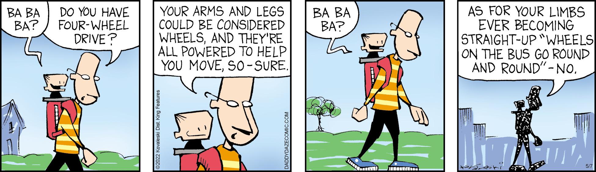 Adaptation OCR: YOUR ARMS AND LEGS COULD BE CONSIDERED WHEELSAND THEY'RE ALL POWERED TO HELP YOU MOVESO-SURE. AS FOR YOUR LIMBS EVER BECOMING STRAIGHT-UP "WHEELS ON THE BUS GO ROUND AND ROUND"- NO. BA BA ??? DO YOU HAVE FOUR-WHEEL DRIVE? ?? ?? BA? YOUR ARMS AND LEGS COULD BE CONSIDERED WHEELSAND THEY'RE ALL POWERED TO HELP YOU MOVESO-SURE. AS FOR YOUR LIMBS EVER BECOMING STRAIGHT-UP "WHEELS ON THE BUS GO ROUND AND ROUND"- NO. BA BA ??? DO YOU HAVE FOUR-WHEEL DRIVE? ?? ?? BA?