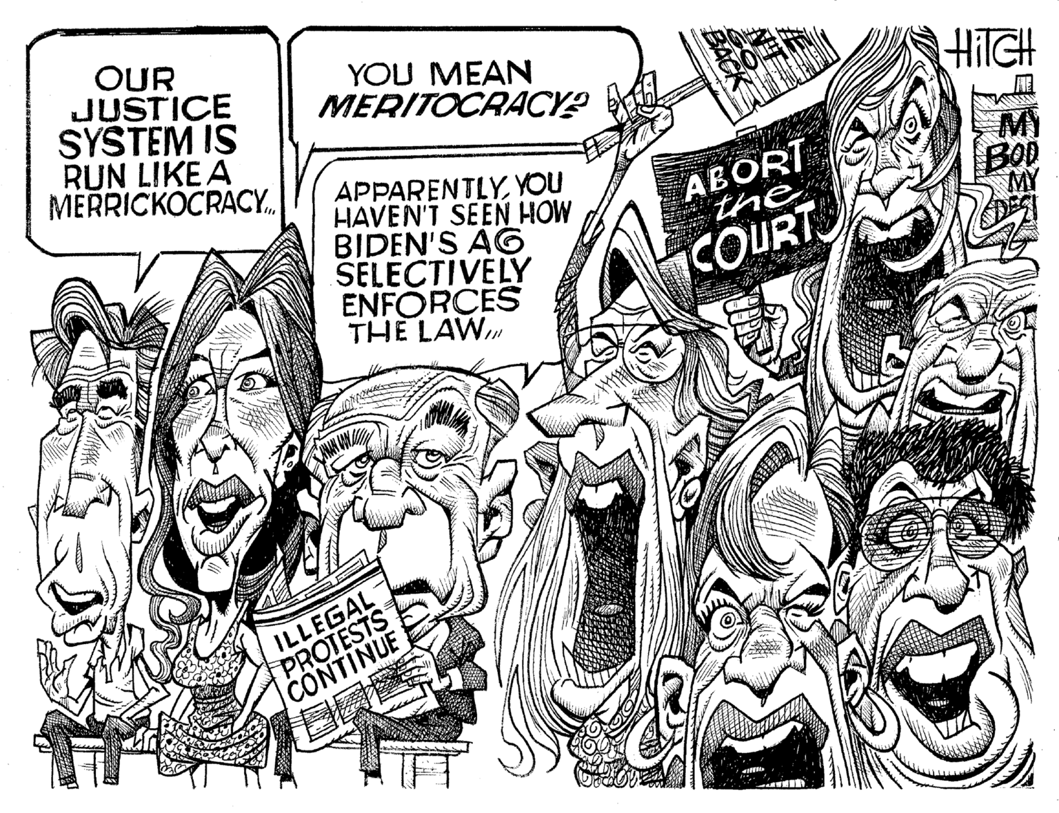 Monochrome OCR: OUR JUSTICE SYSTEM IS RUN LIKE A MERRICKOCRACY.. YOU MEAN MERITOCRACY? HilGH APPARENTLYYOU HAVEN'T SEEN HOW BIDEN'S AG SELECTIVELY ENFORCES THE LAW ABORT the BOD MY COURT ILLEGAL PROTESTS CONTINUE OUR JUSTICE SYSTEM IS RUN LIKE A MERRICKOCRACY.. YOU MEAN MERITOCRACY? HilGH APPARENTLYYOU HAVEN'T SEEN HOW BIDEN'S AG SELECTIVELY ENFORCES THE LAW ABORT the BOD MY COURT ILLEGAL PROTESTS CONTINUE