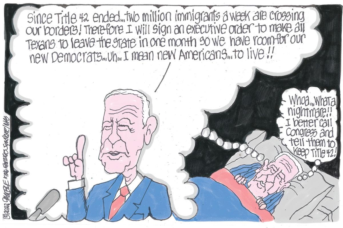 Rectangle OCR: Since Title 42 ended. tNo million immigrants a week are crossing Our borders! There fore I Will Sign an executivÉ order to make ai Texans to leave thE STATE in one month go we have roomfor our new DemocratsmUh. I Maan new Americans.to live !! Whoawhata nigmmare! I bener calCongress and teii them to Keep TiTle 42 Since Title 42 ended. tNo million immigrants a week are crossing Our borders! There fore I Will Sign an executivÉ order to make ai Texans to leave thE STATE in one month go we have roomfor our new DemocratsmUh. I Maan new Americans.to live !! Whoawhata nigmmare! I bener calCongress and teii them to Keep TiTle 42