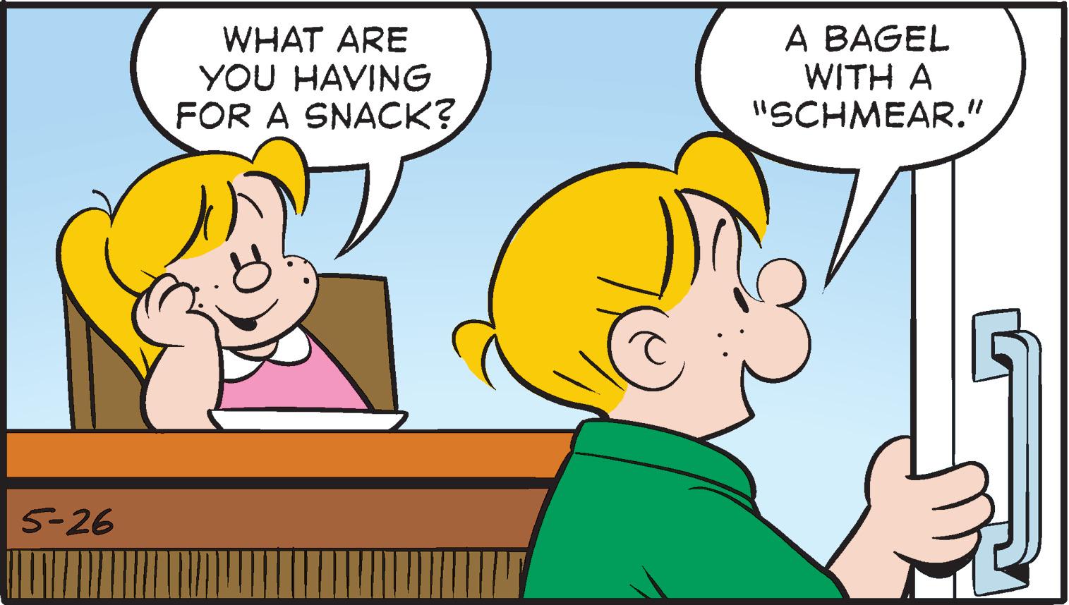 Interaction OCR: WHAT ARE YOU HAVING FOR A SNACK? A BAGEL WITH A "SCHMEAR."5-26 WHAT ARE YOU HAVING FOR A SNACK? A BAGEL WITH A "SCHMEAR."