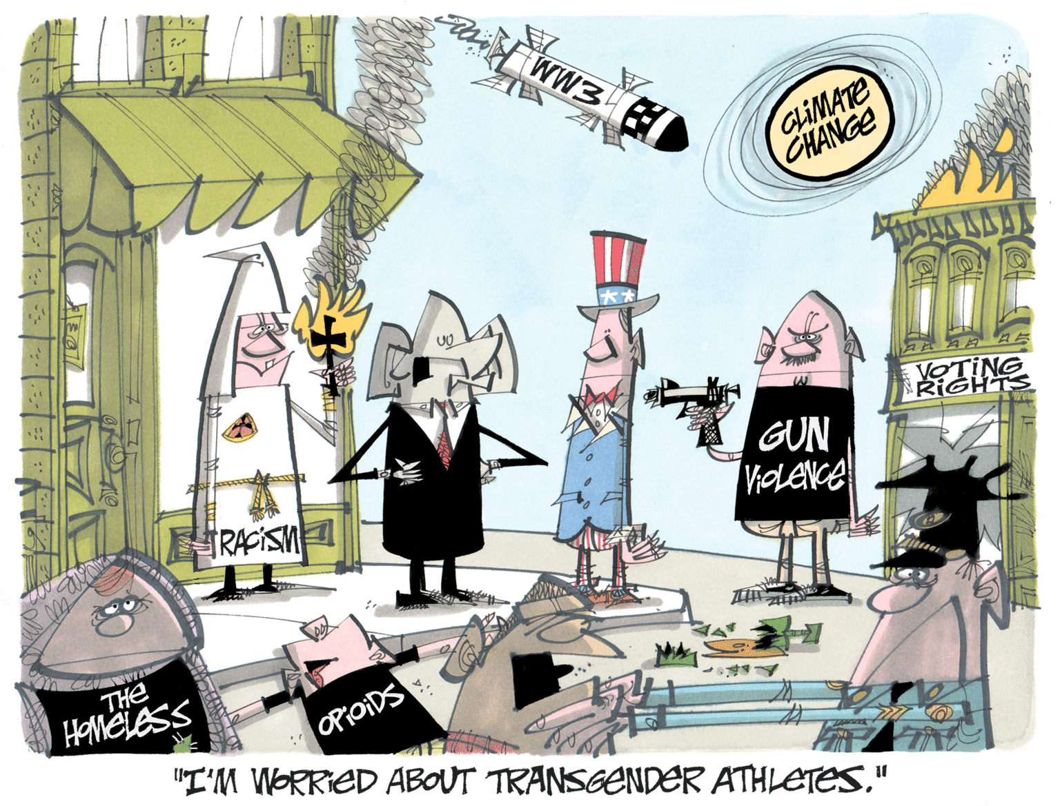 Room OCR: AEG RACISM Car THE Homeless 7 R Uo WW3 T CLIMATE CHANGE ZE GUN Violence THE 44 OPIOIDS "I'M WORRIED ABOUT TRANSGENDER ATHLETES." KAAL AR AA VOTING RIGHTS AEG RACISM Car THE Homeless 7 R Uo WW3 T CLIMATE CHANGE ZE GUN Violence THE 44 OPIOIDS " I'M WORRIED ABOUT TRANSGENDER ATHLETES . " KAAL AR AA VOTING RIGHTS