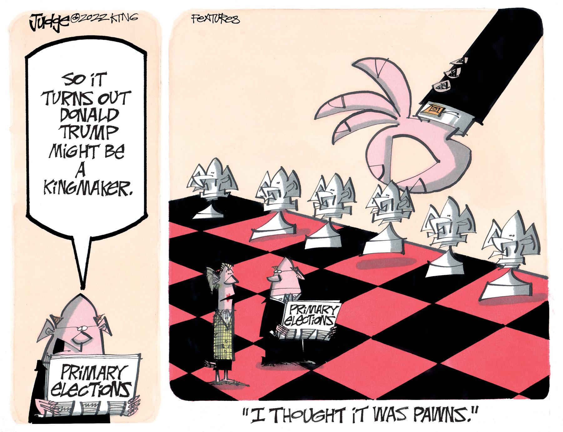Graphics OCR: FEXTURES SO IT TURNS OUT DONALD TRUMP MIGHT BE KINGMAKERPRIMARY ÉLECTIONS PRIMARY ELECTIONS um "I THOUGHT T WAS PAWNS." FEXTURES SO IT TURNS OUT DONALD TRUMP MIGHT BE KINGMAKERPRIMARY ÉLECTIONS PRIMARY ELECTIONS um "I THOUGHT T WAS PAWNS."