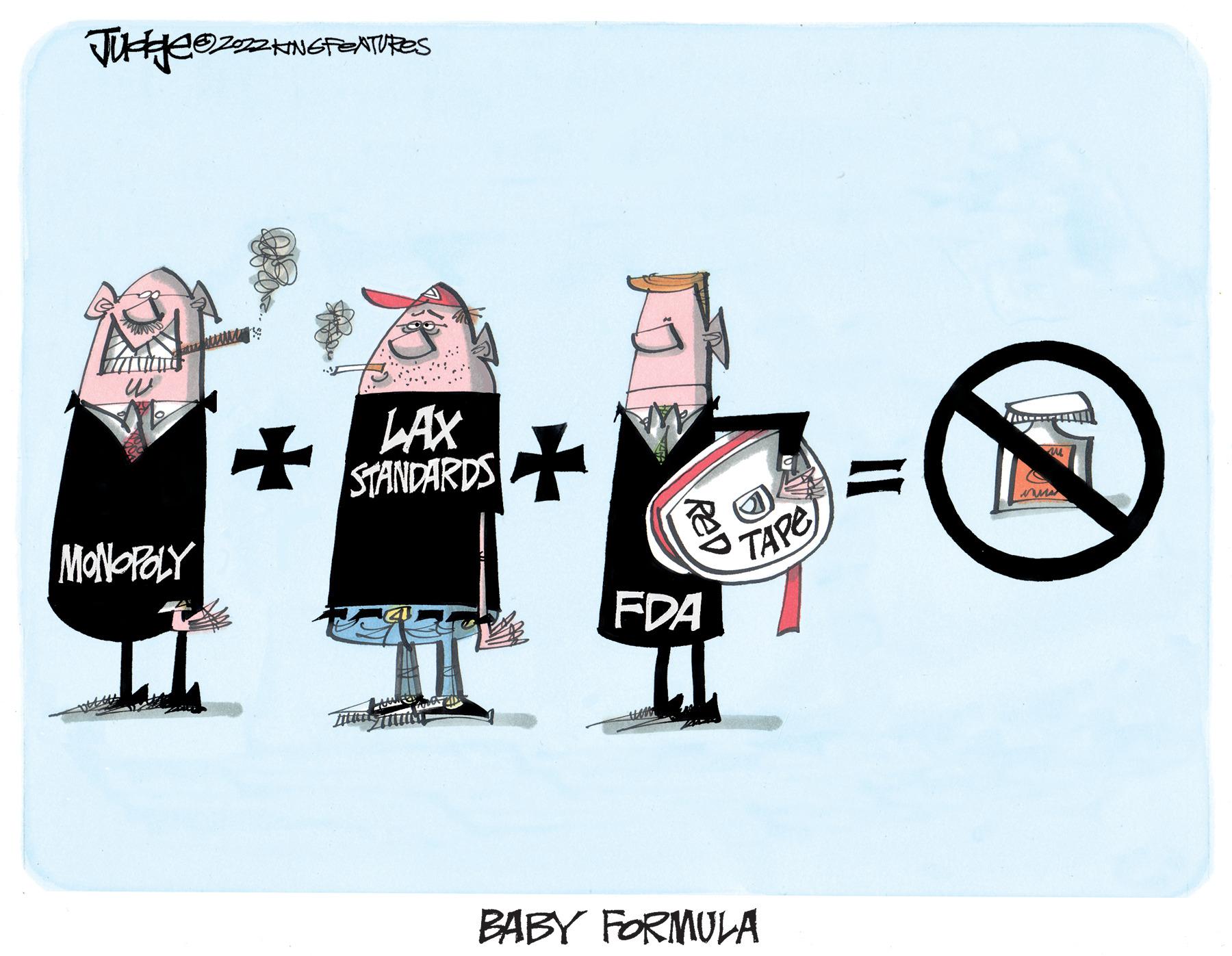 Illustration OCR: LAX STANDARDS MONOPOLY (? TAPE FDA BABY FORMULA II RED LAX STANDARDS MONOPOLY ( ? TAPE FDA BABY FORMULA II RED