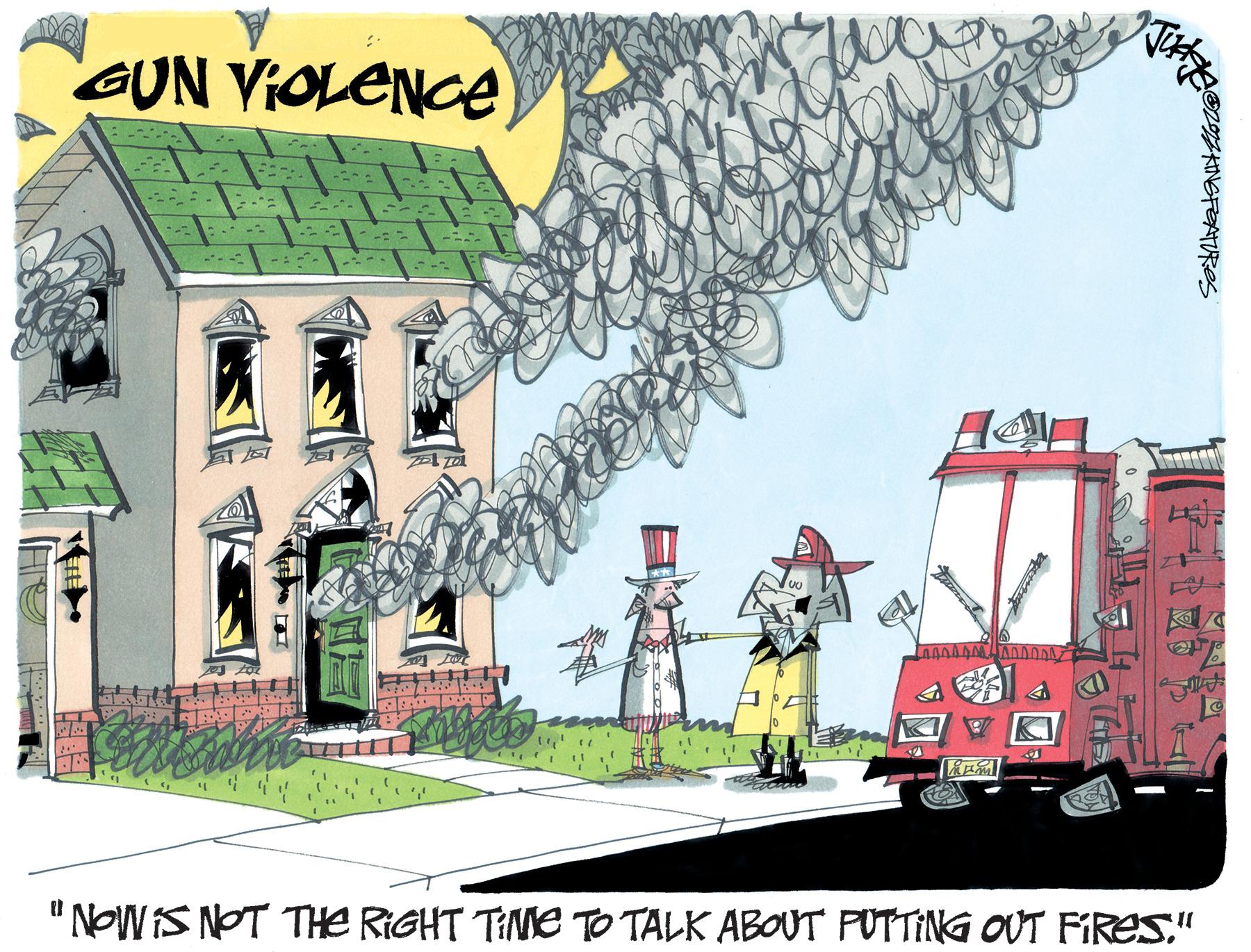 Rolling OCR: GUN VIOLENCE 20 -- A --L -- 2 24 -:-- SPEATURES AA 77 FU "NOW IS NOT THE RIGHT TIME TO TALK ABOUT PUTTING OUT FIRES." GUN VIOLENCE 20 -- A --L -- 2 24 - : -- SPEATURES AA 77 FU " NOW IS NOT THE RIGHT TIME TO TALK ABOUT PUTTING OUT FIRES . "