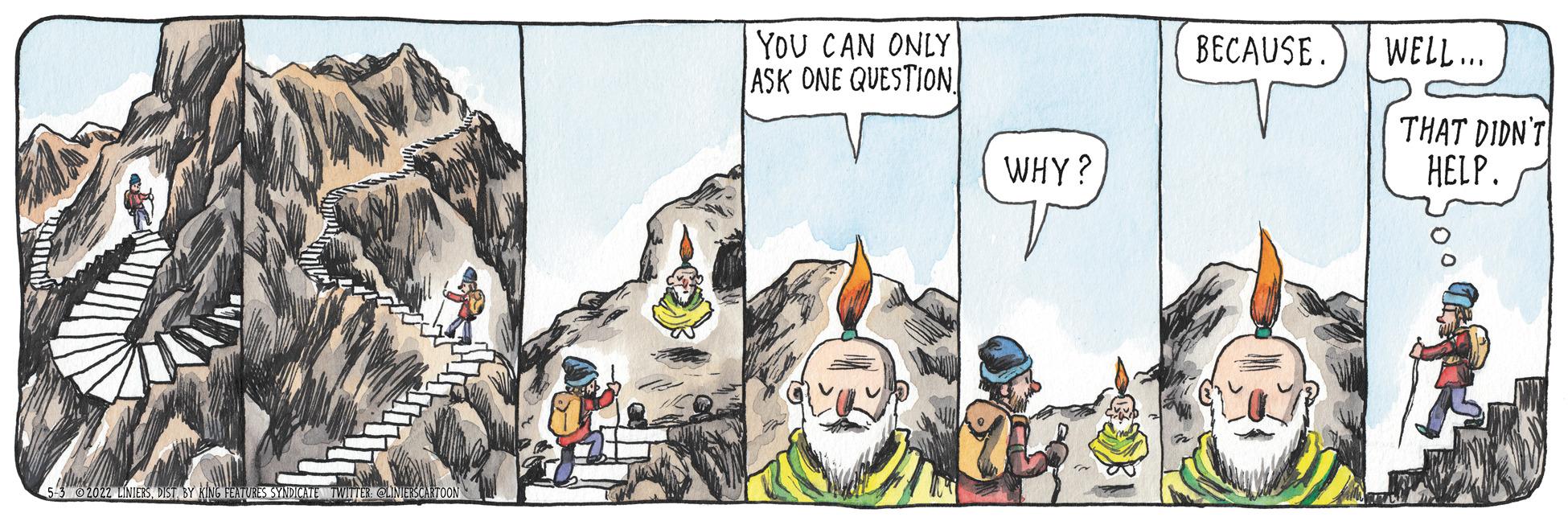 Drawing OCR: YOU CAN ONLY ASK ONE QUESTION BECAUSE. WELL... THAT DIDN'T HELP. WHY? TNIES DST Y NG H VEANIESCATOON YOU CAN ONLY ASK ONE QUESTION BECAUSE. WELL... THAT DIDN'T HELP. WHY? TNIES DST Y NG H VEANIESCATOON