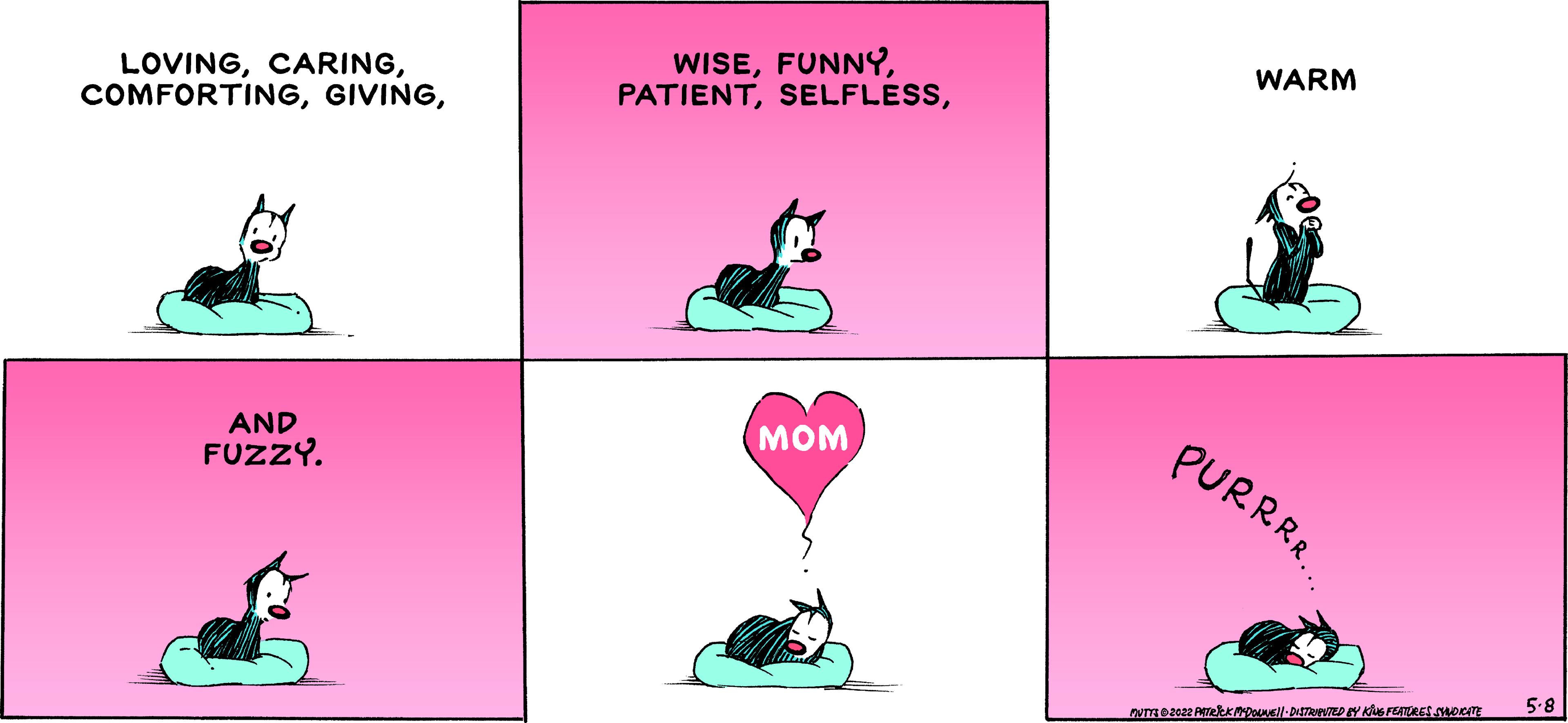 Cartoon OCR: WISEWARM LOVINGMOM PURRR. AND FUZZY. 5.8 WISEWARM LOVINGMOM PURRR. AND FUZZY. 5.8