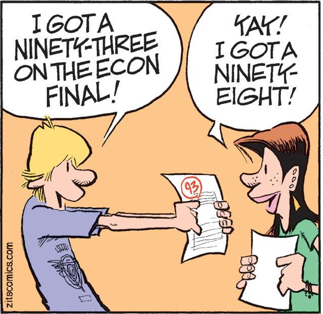 Art OCR: I GOTA NINETY-THREE ON THE ECON FINAL! KAY! I GOTA NINETY- EIGHT! (93 zitscomics.com I GOTA NINETY-THREE ON THE ECON FINAL! KAY! I GOTA NINETY- EIGHT! (93 zitscomics.com