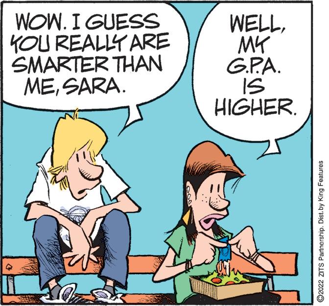 Font OCR: WOW. I GUESS YOU REALLY ARE SMARTER THAN MESARA. WELLMK G.PA. IS HIGHER. ©2022 ZITS Partnership. Dist. by King Features WOW. I GUESS YOU REALLY ARE SMARTER THAN MESARA. WELLMK G.PA. IS HIGHER. ©2022 ZITS Partnership. Dist. by King Features