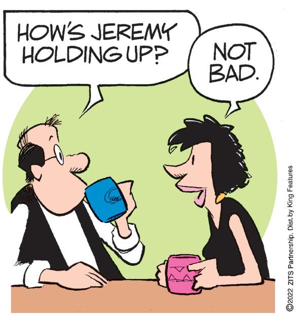 Gesture OCR: HOW'S JEREMY HOLDING UP? NOT BAD. ©2022 ZITS Partnership. Dist.by King Features HOW'S JEREMY HOLDING UP? NOT BAD. ©2022 ZITS Partnership. Dist.by King Features