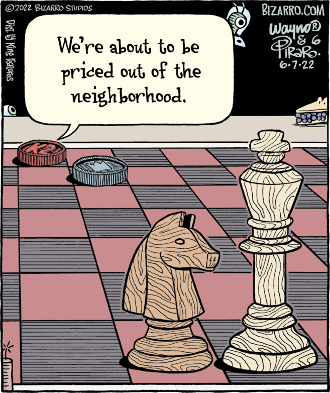 Indoor games and sports OCR: 02022 BIZARRO STUDIOS Dist. y King Features LO ??? We're about to be priced out of the neighborhood. BIZARRO.COM WaynoD ? PRORO 6.7.22 02022 BIZARRO STUDIOS Dist . y King Features LO ??? We're about to be priced out of the neighborhood . BIZARRO.COM WaynoD ? PRORO 6.7.22