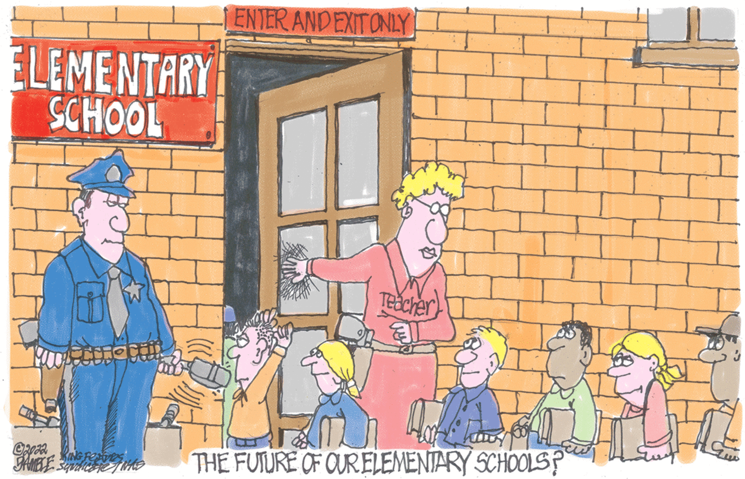 Animated cartoon OCR: ELEMENTARY SCHOOL Pineconcell C2022 ING BAMBLE SAUCER TIME ENTER AND EXIT ONLY Teacher Achel ficher THE FUTURE OF OUR ELEMENTARY SCHOOLS? ELEMENTARY SCHOOL Pineconcell C2022 ING BAMBLE SAUCER TIME ENTER AND EXIT ONLY Teacher Achel ficher THE FUTURE OF OUR ELEMENTARY SCHOOLS ?