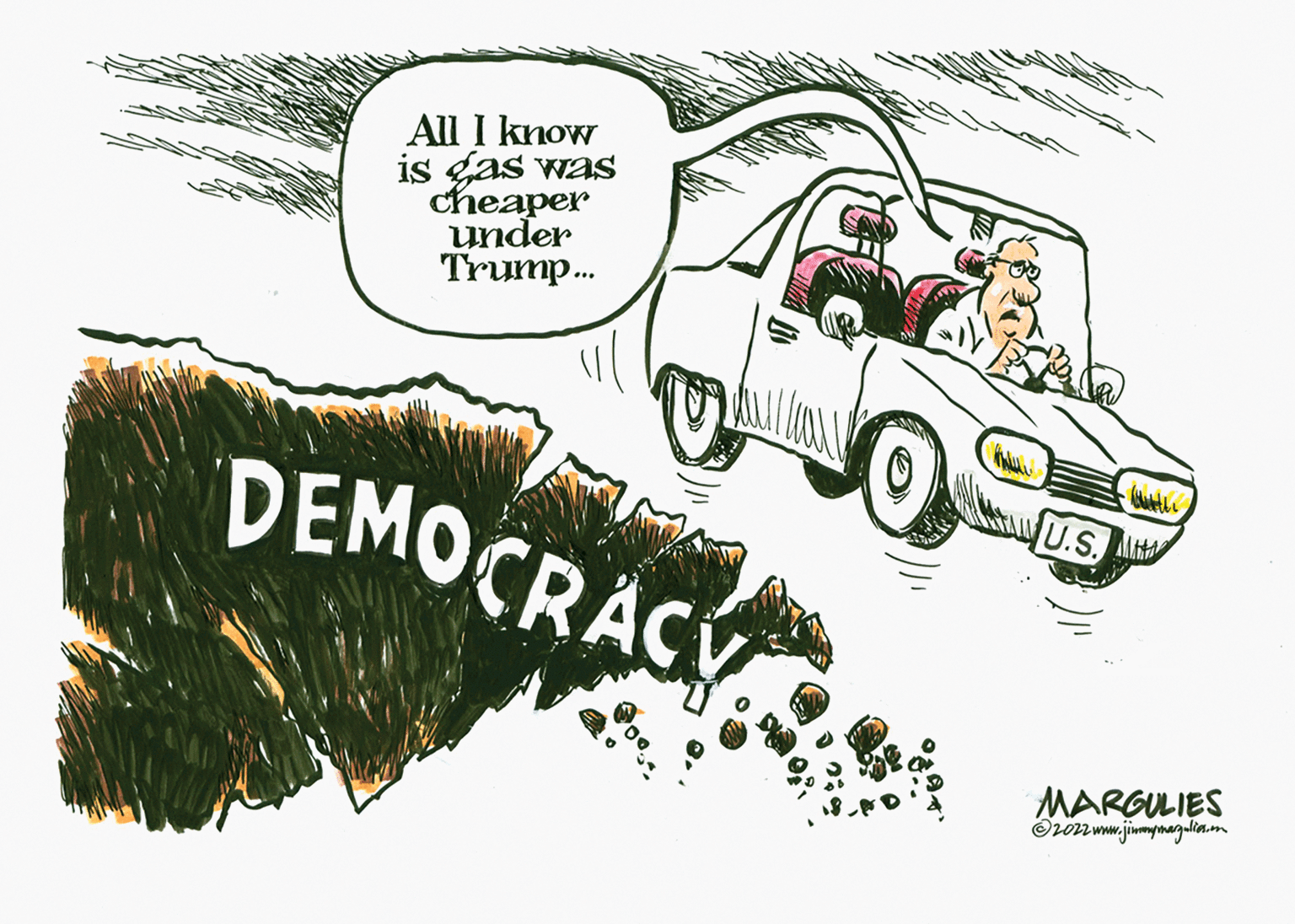 Font OCR: All I know is gas was cheaper under Trump... DEMOCRACY U.S. (with MARGULIES ?2022 www.jimmymazalies... All I know is gas was cheaper under Trump ... DEMOCRACY U.S. ( with MARGULIES ?2022 www.jimmymazalies ...