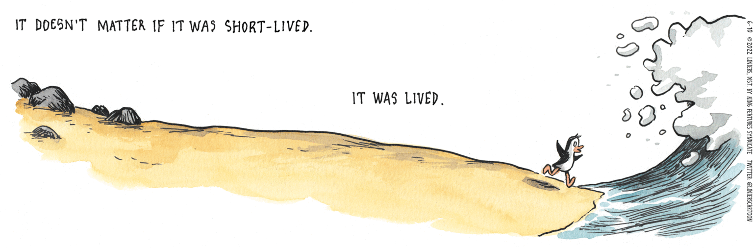 Illustration OCR: IT DOESN'T MATTER IF IT WAS SHORT-LIVED. IT WAS LIVED. IT DOESN'T MATTER IF IT WAS SHORT - LIVED . IT WAS LIVED .