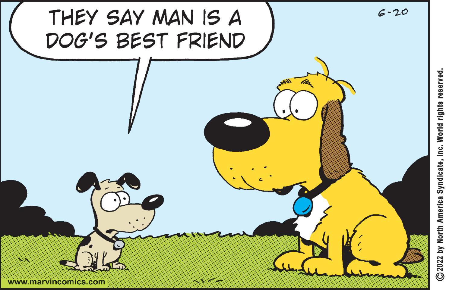 Art OCR: THEY SAY MAN IS A DOG'S BEST FRIEND www.marvincomics.com TAM 6-20 ?2022 by North America SyndicateInc. World rights reserved. THEY SAY MAN IS A DOG'S BEST FRIEND www.marvincomics.com TAM 6-20 ?2022 by North America SyndicateInc. World rights reserved .