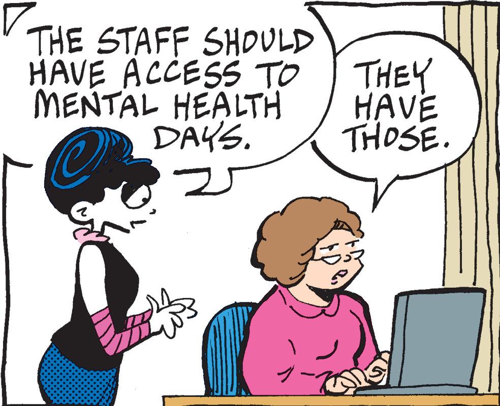 Human OCR: THE STAFF SHOULD HAVE ACCESS TO MENTAL HEALTH DAYS. 2 1 THEY HAVE THOSE. THE STAFF SHOULD HAVE ACCESS TO MENTAL HEALTH DAYS . 2 1 THEY HAVE THOSE .