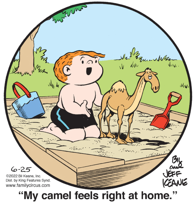 Art OCR: Ew Imm Micha rawan ????? drive. N 6-25 ©2022 Bil KeaneInc. Dist. by King Features Synd. www.familycircus.com al JEFF KEANE "My camel feels right at home." ???? Ew Imm Micha rawan ????? drive . N 6-25 © 2022 Bil KeaneInc. Dist . by King Features Synd . www.familycircus.com al JEFF KEANE " My camel feels right at home . " ????